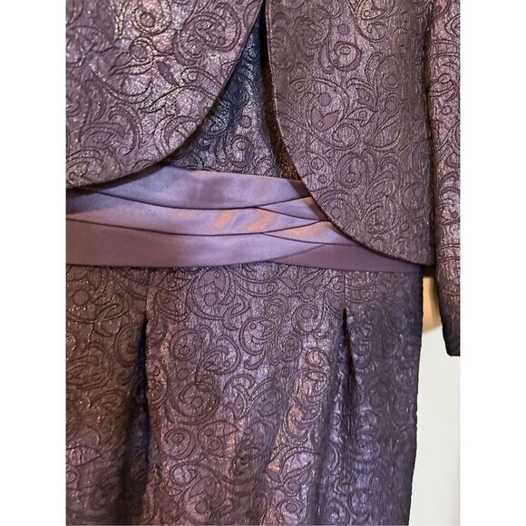 R&M Richards 6 Dress & Jacket 2-PC Set Plum Purple Jacquard Swirl Wedding Guest - Picture 8 of 15